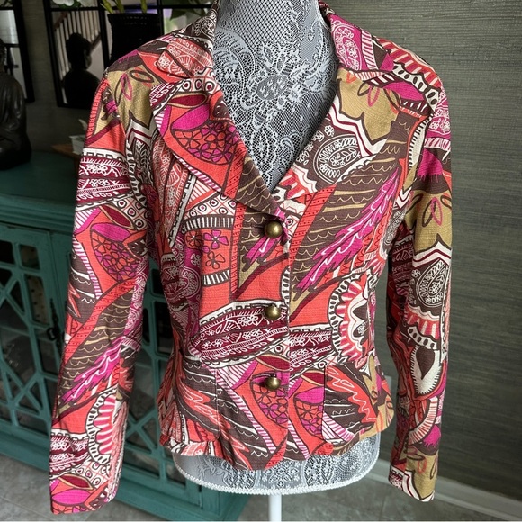 W Work to Weekend Blazer Boho Patchwork Print Statement Fall Jacket, Size: 10 - Picture 3 of 11